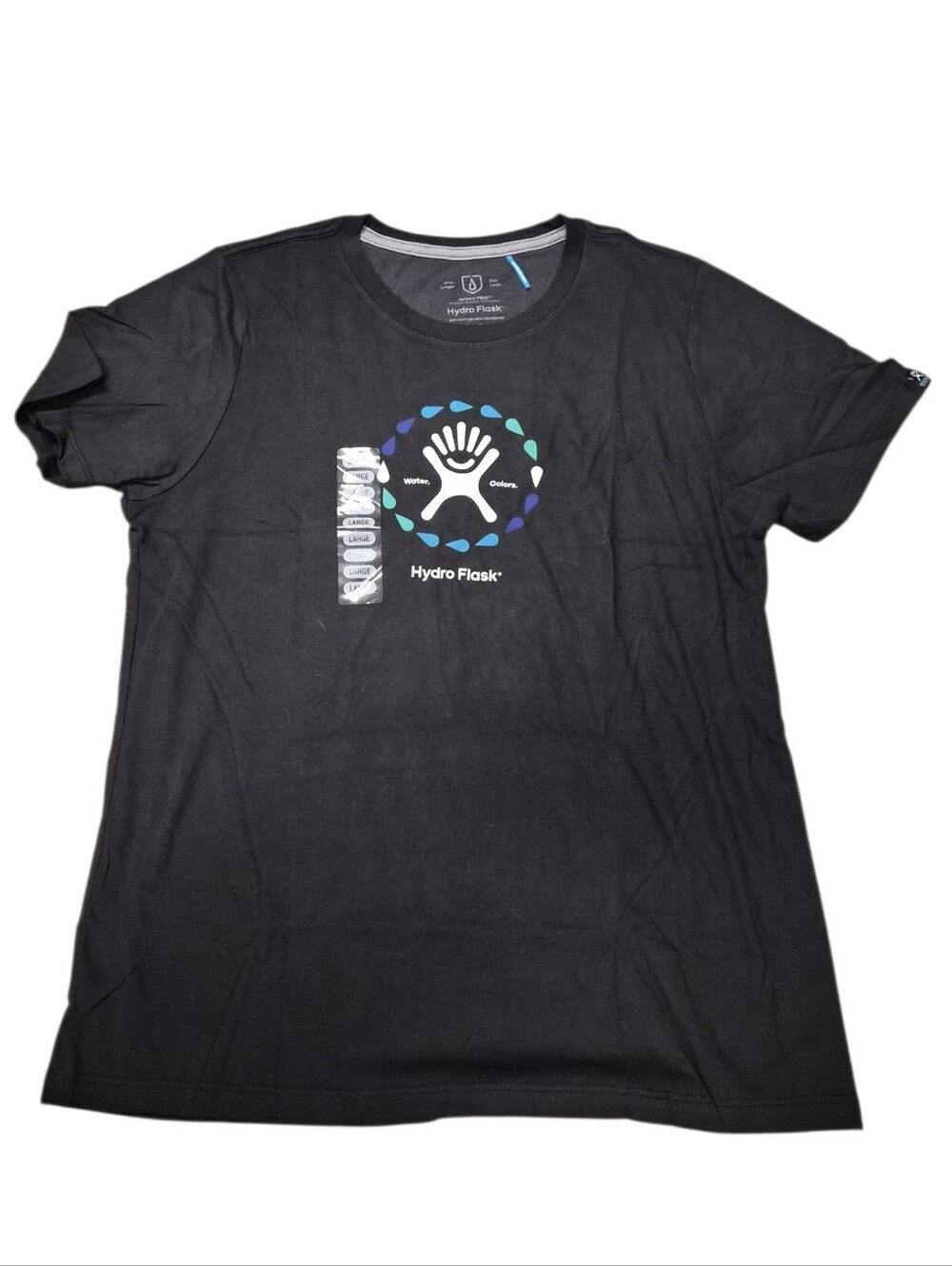 Hydro Flask Water Colors Graphic T-Shirt Black Size Large Moisture Wicking NWT